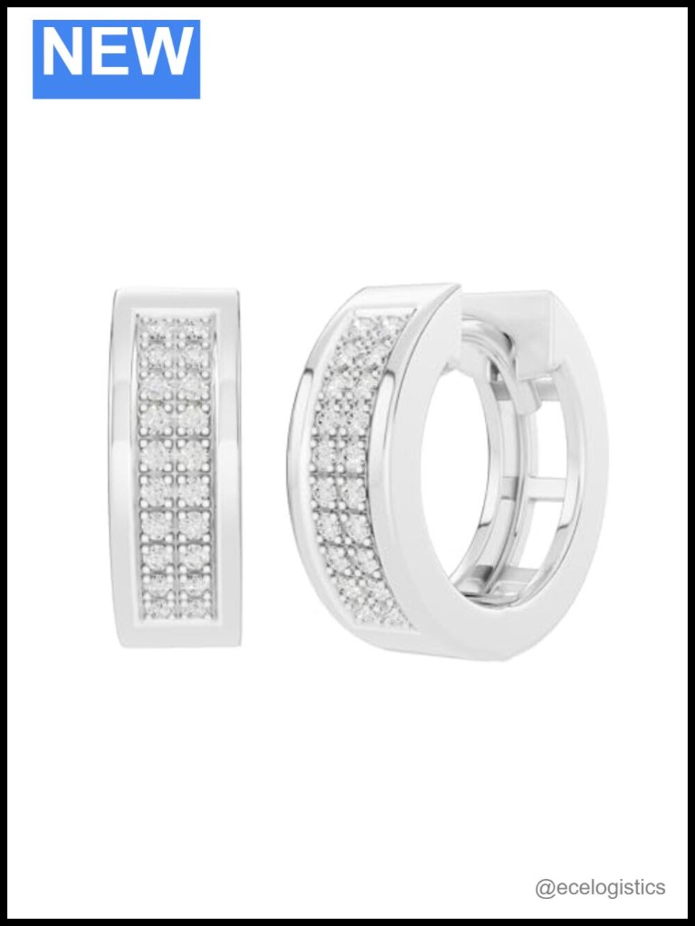 Sterling Silver Diamond Hinged Hoop Earrings Unisex